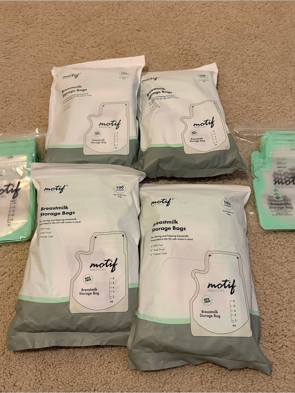Motif Breastmilk Storage Bags, 8 Ounces, 450 Count, BPA Free, New Sealed